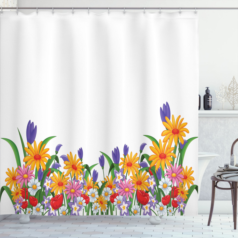 Cartoon Garden Tulips Shower Curtain