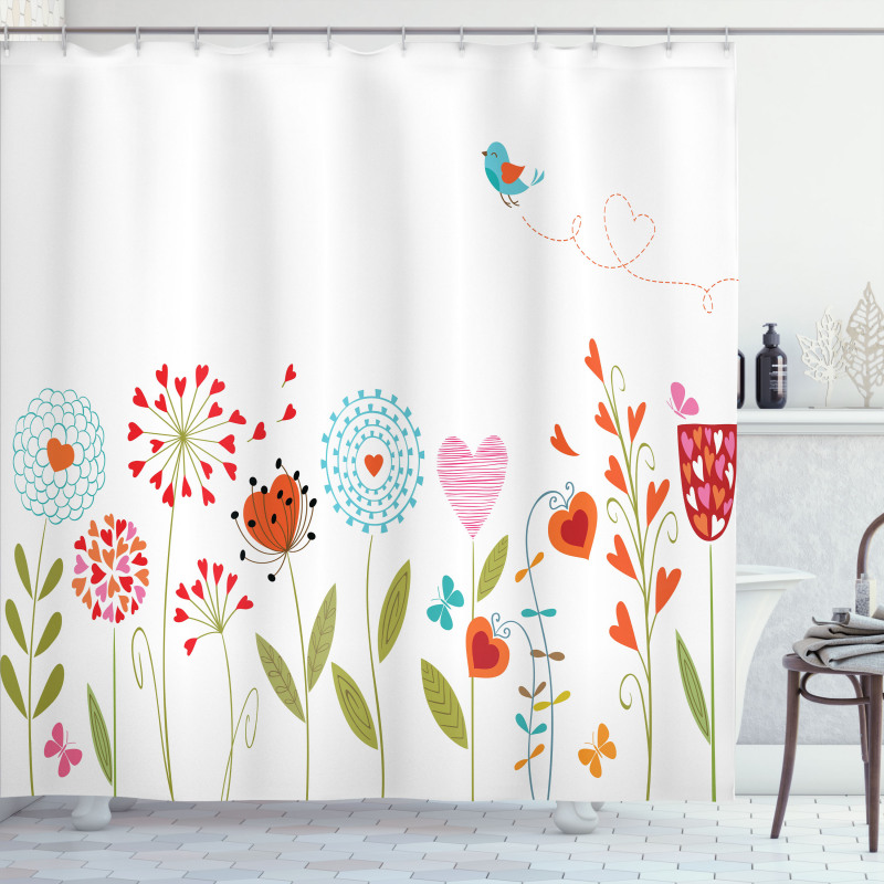 Romantic Hearts Design Shower Curtain