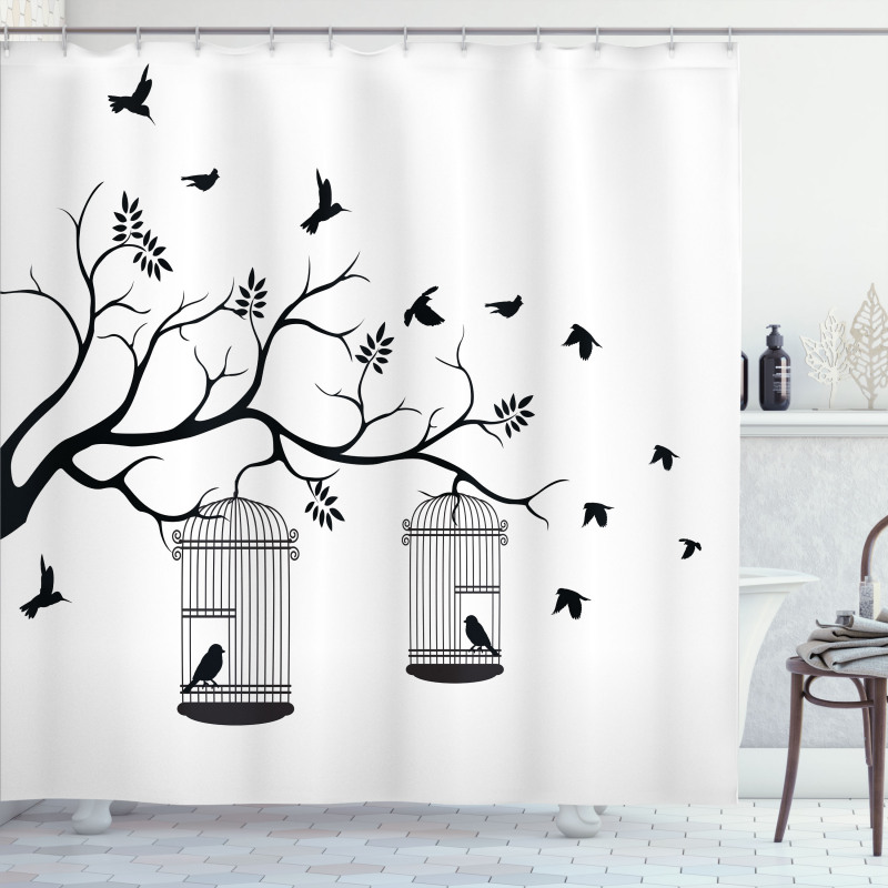 Birds Flying to Cages Shower Curtain