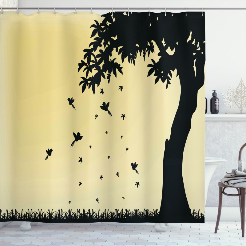 Tree with Falling Leaves Shower Curtain