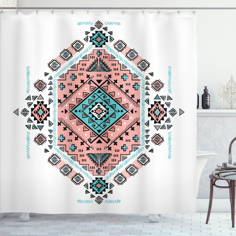 Geometrik Duş Perdesi Etnik Kilim Boho Hippi Motifli