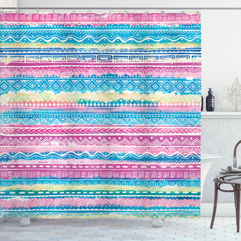 Watercolor Aztec Stripes Shower Curtain