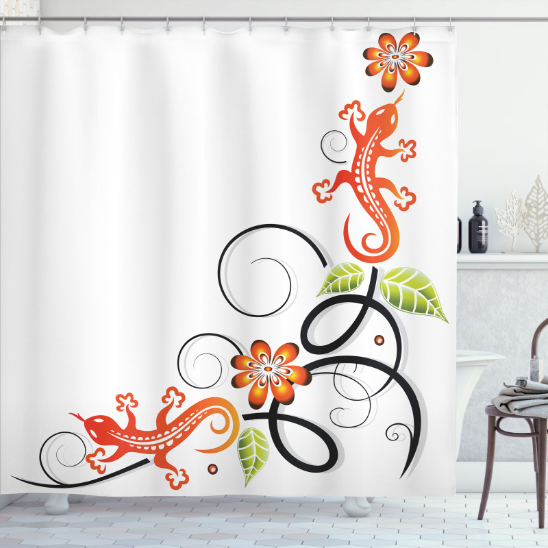 Baby Lizard and Flower Shower Curtain