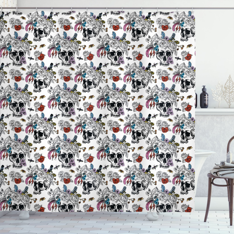 Skulls and Flowers Shower Curtain