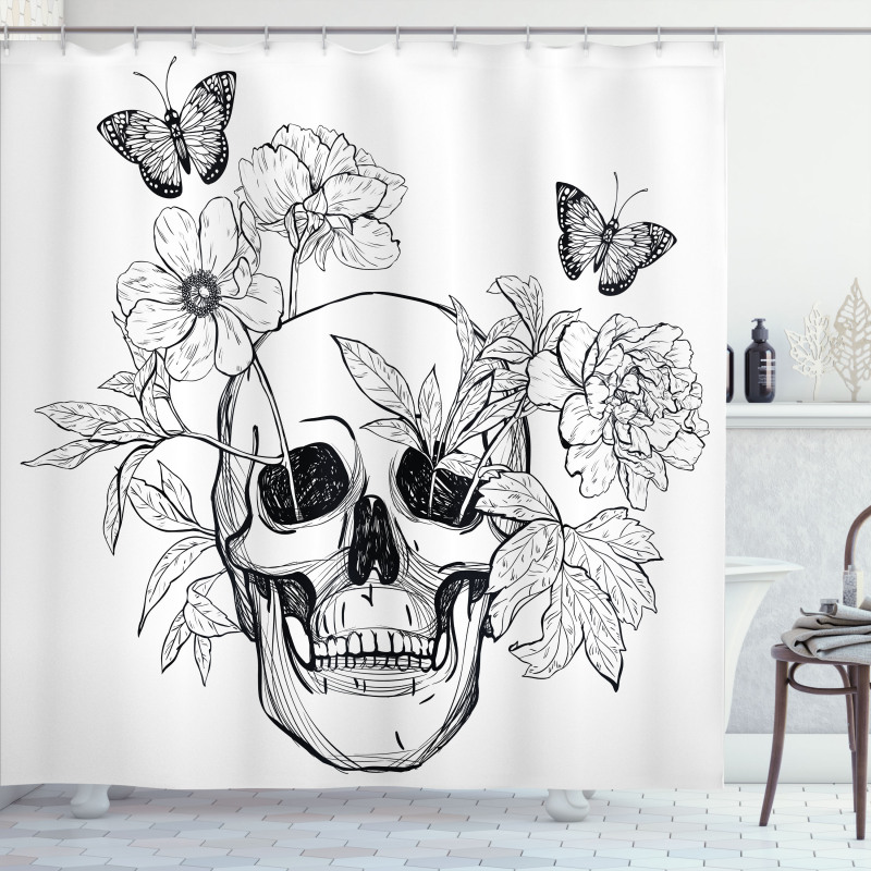 Skulls Butterflies Shower Curtain