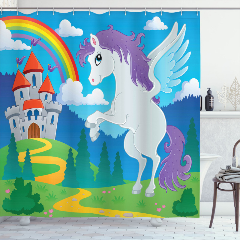 Unicorn with Rainbow Fairy Shower Curtain