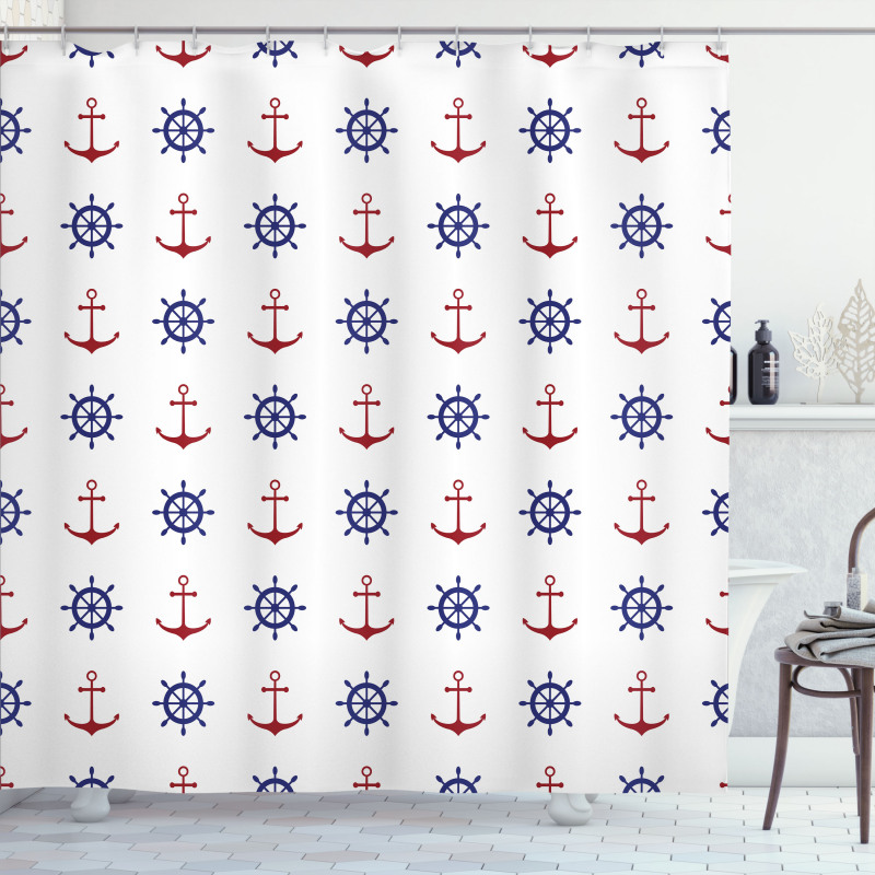 Anchors and Ship Wheels Shower Curtain