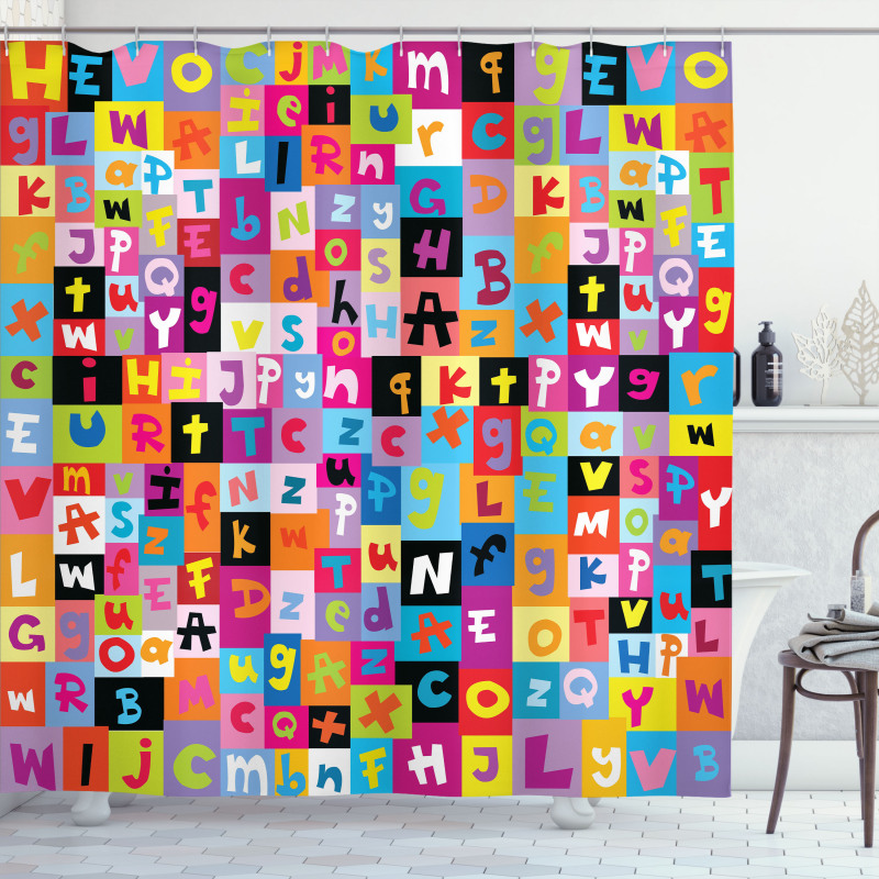 Colored Alphabet Puzzle Shower Curtain
