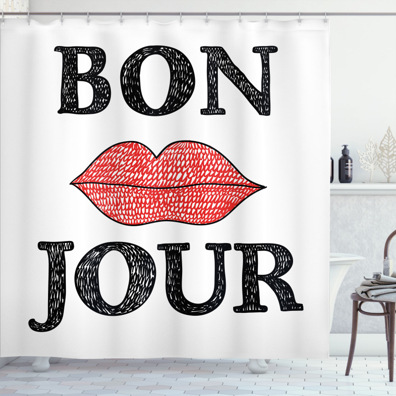 Vintage Bon Jour Words Shower Curtain