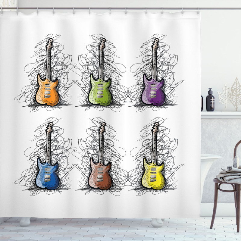 Guitar Collage for Teens Shower Curtain