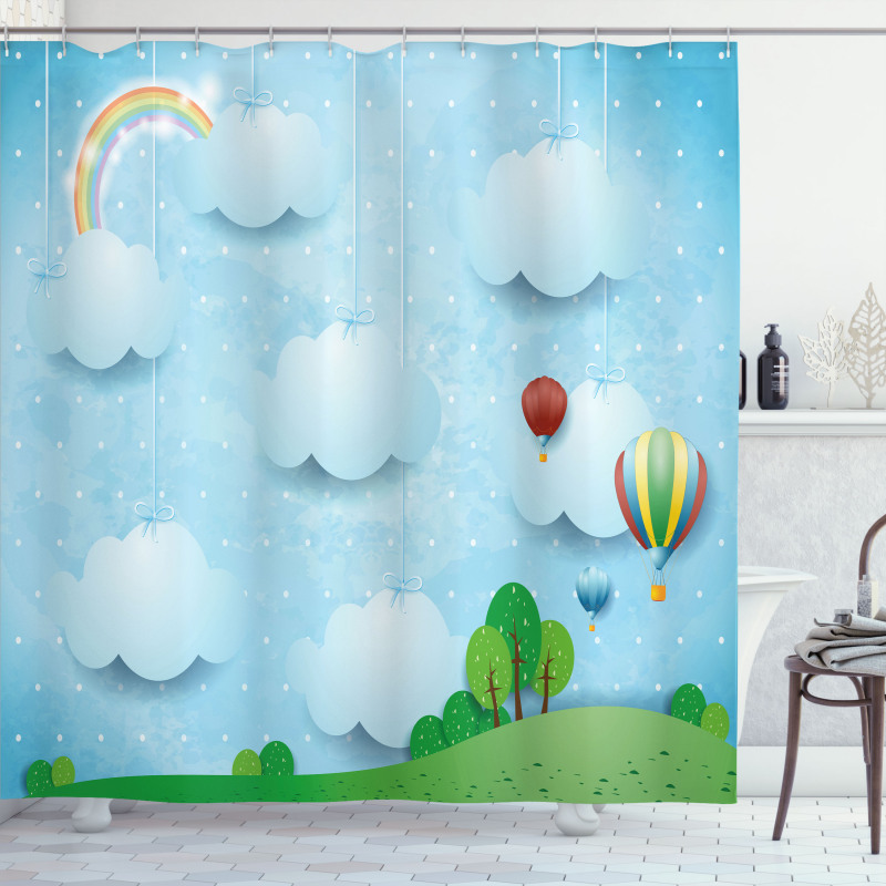 Balloons Clouds Stars Hill Shower Curtain