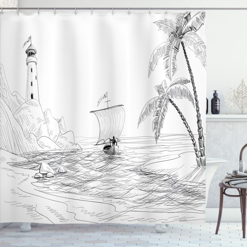 Sketch with Boat Palms Shower Curtain