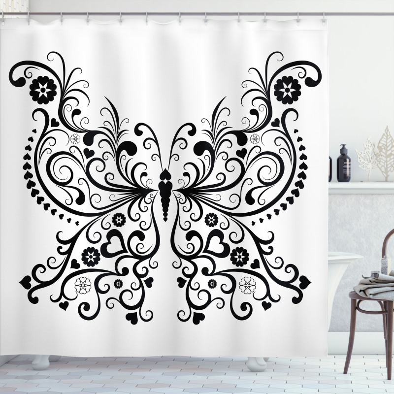 Swirled Wing with Flower Shower Curtain