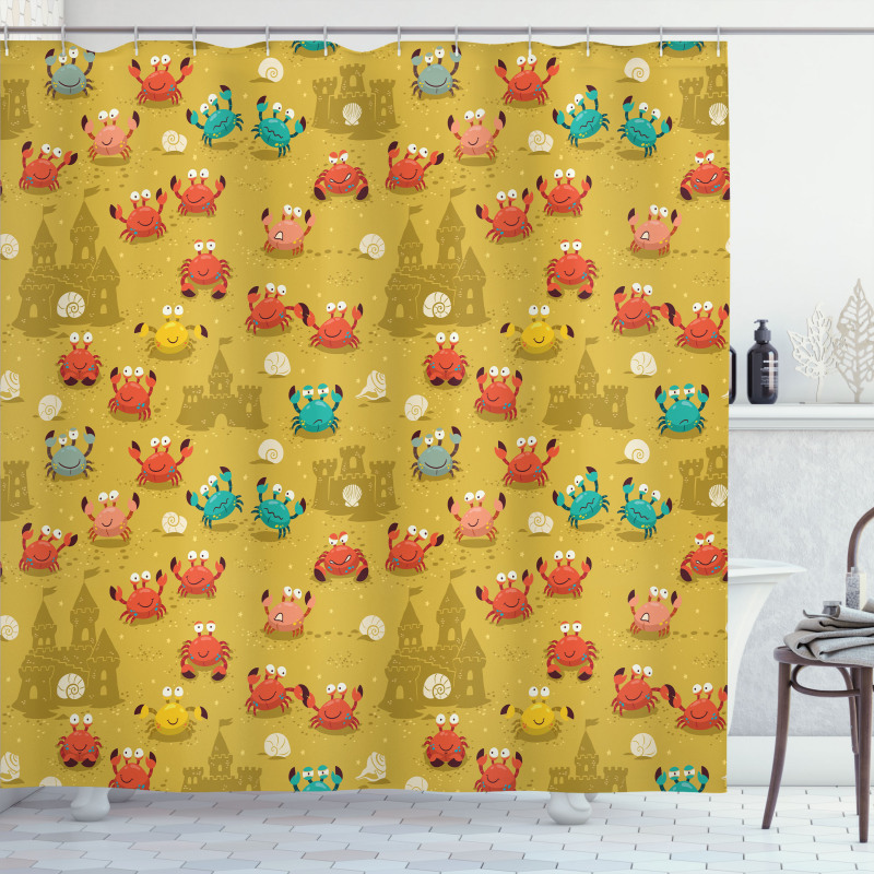 Crab Shell Sand Castle Shower Curtain