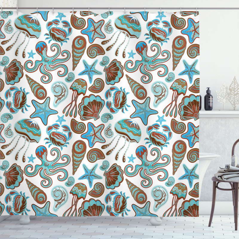 Crabs Octopus Shells Sea Shower Curtain