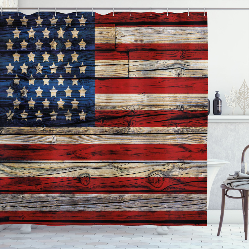 Wood Planks Flag Shower Curtain