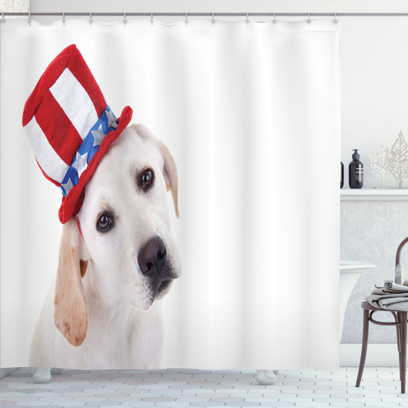 Dog with Hat Shower Curtain