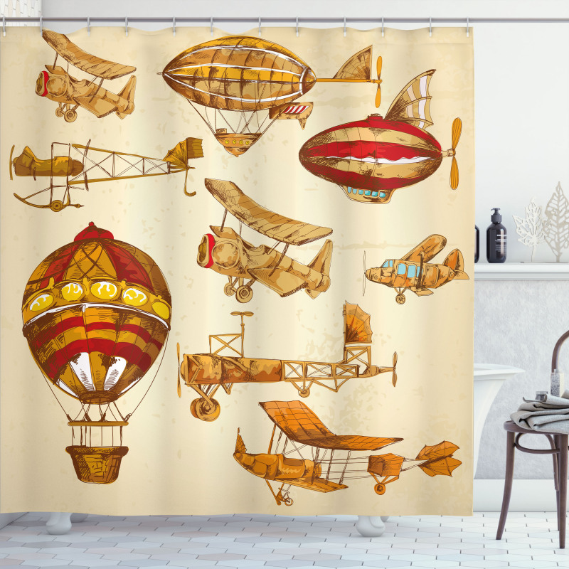 Vintage Baloons Planes Shower Curtain