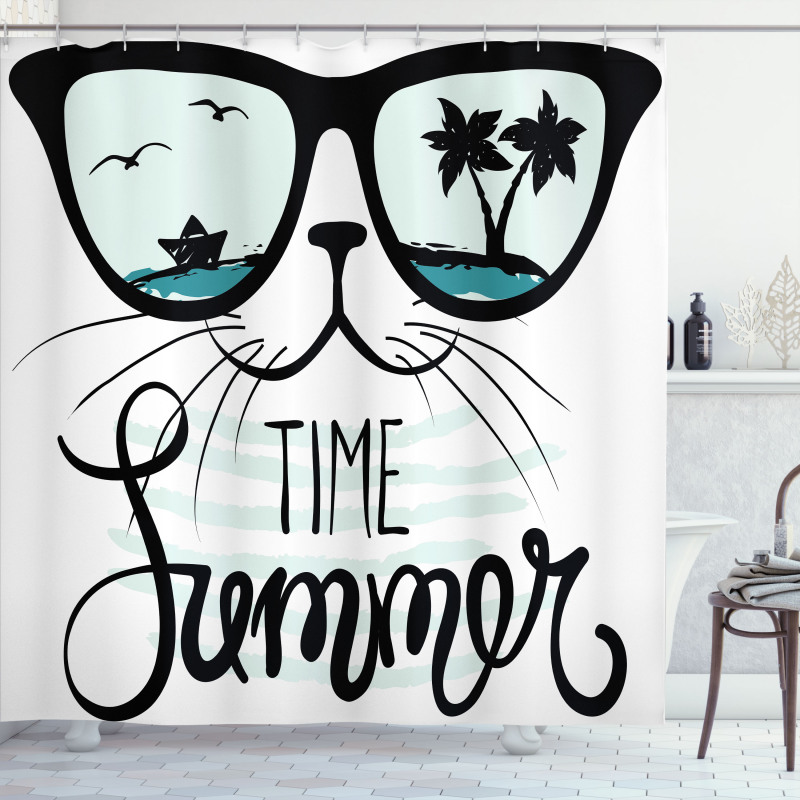 Hipster Cat with Palms Shower Curtain