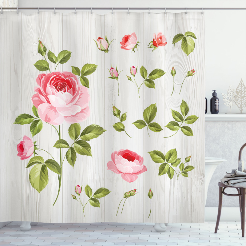 Vintage Rose Petals Leaf Shower Curtain
