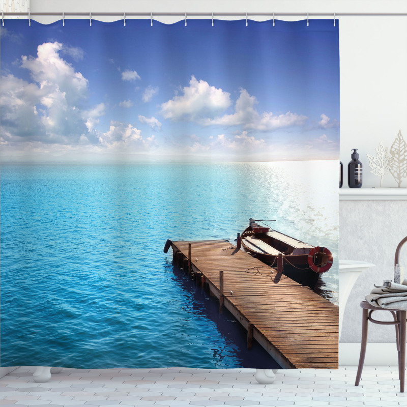 Wooden Deck on a Lake Shower Curtain