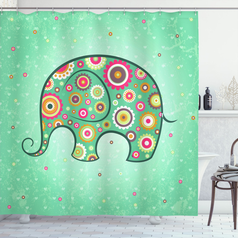 Elephant with Flowers Shower Curtain