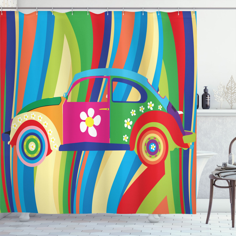 Hippie Style Classic Car Shower Curtain