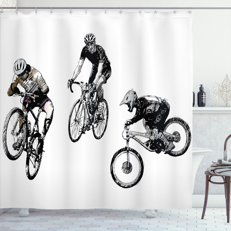 Sketch Cyclists Shower Curtain