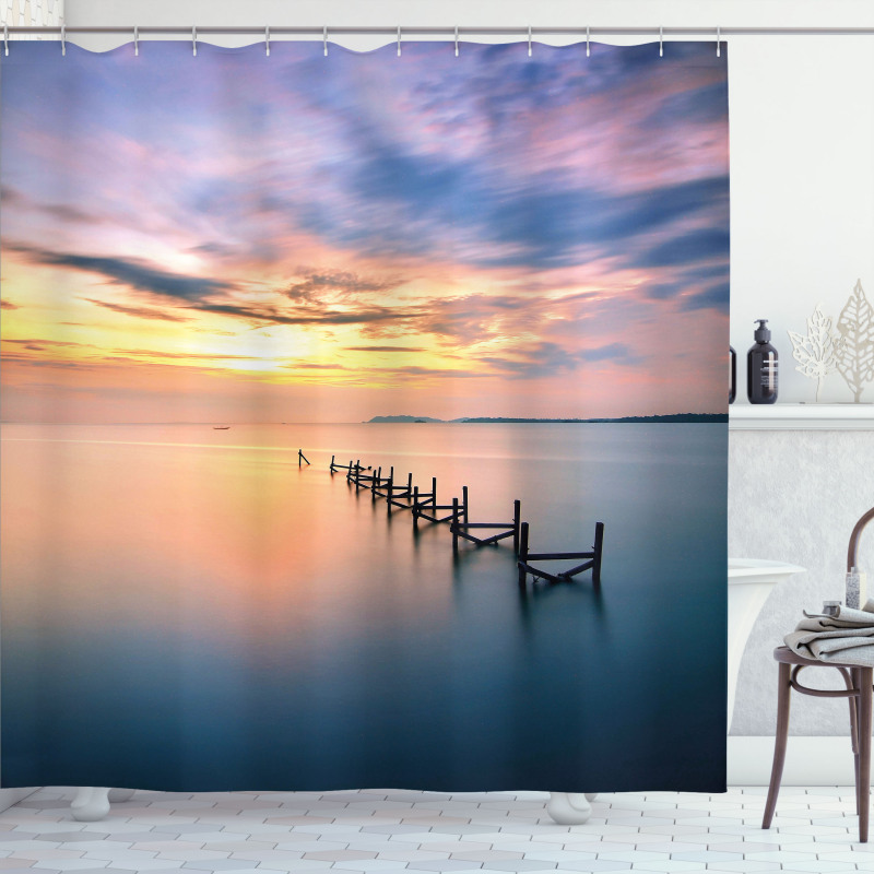 Sunset Abandoned Jetty Shower Curtain