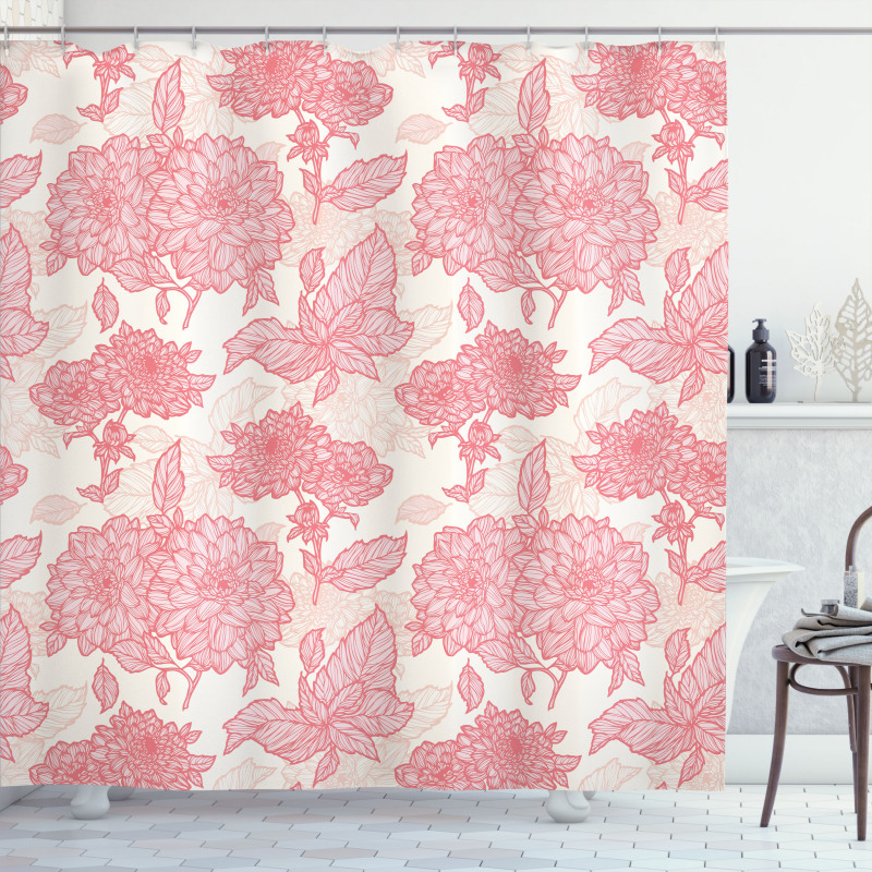 Pink Flowers and Leaves Shower Curtain
