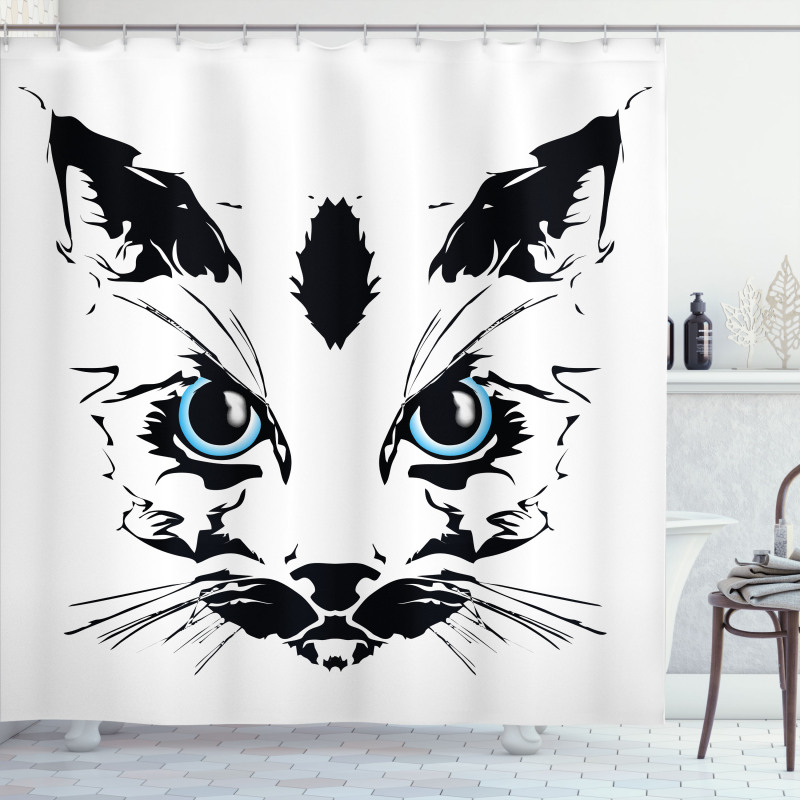Big Cat Face Pet Sketchy Shower Curtain