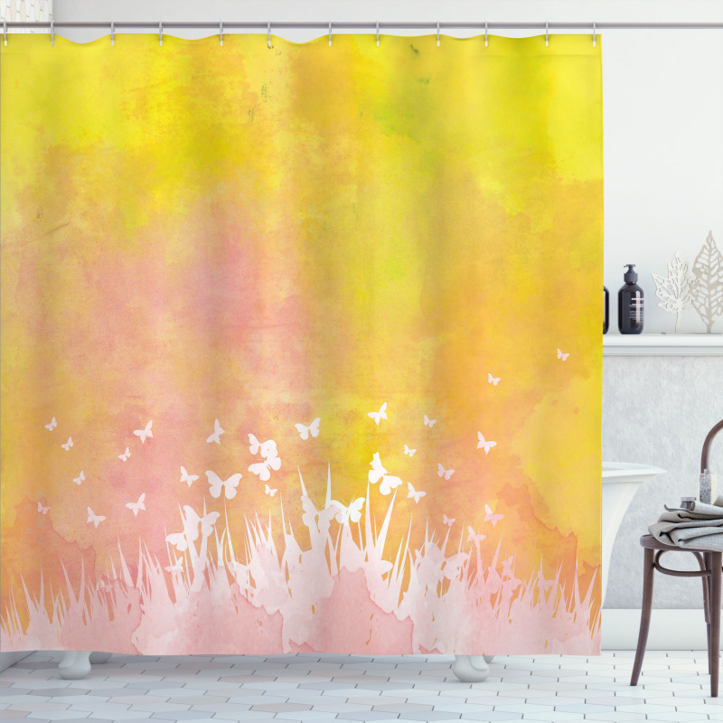 Flower Butterfly Colored Shower Curtain