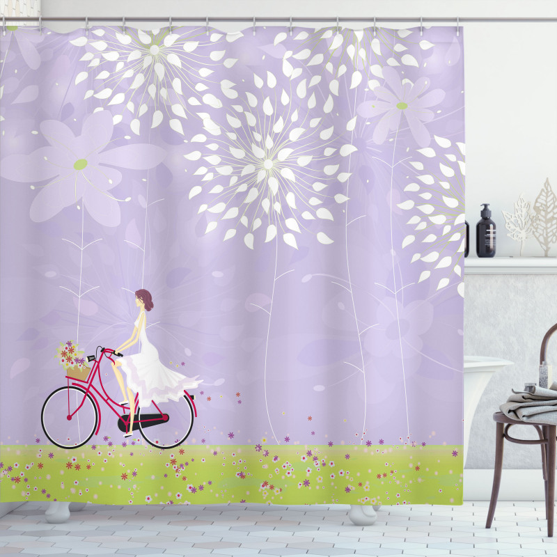 Girl Riding Bike Windy Shower Curtain