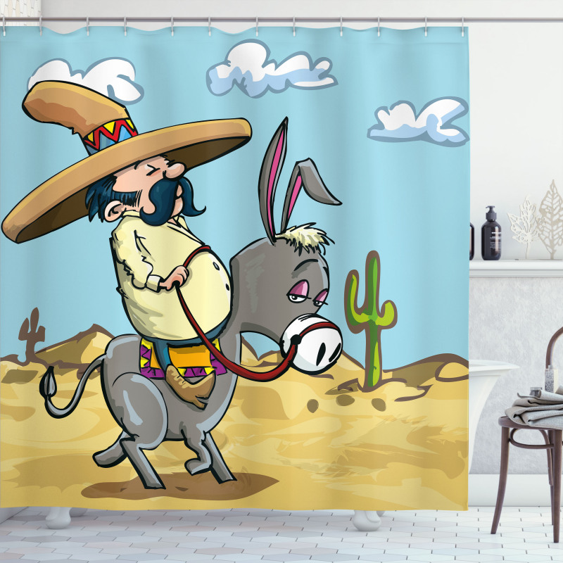 Mexican Man on a Donkey Shower Curtain