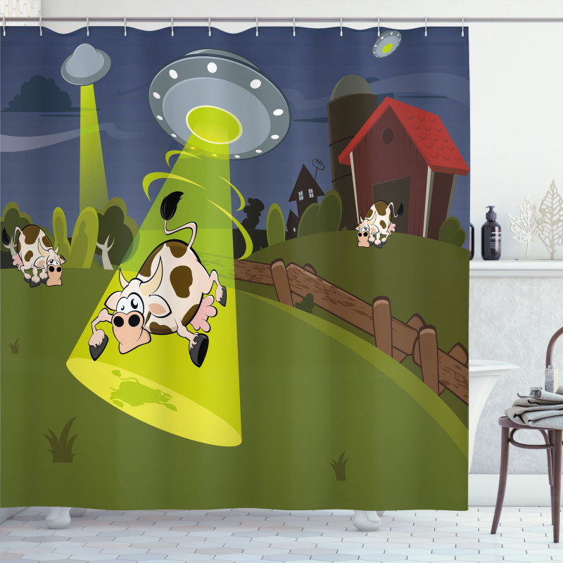 Farm Cow Alien Comics Shower Curtain