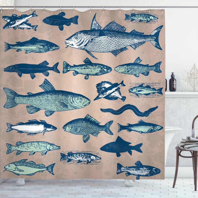 Vintage Seafood Composition Shower Curtain