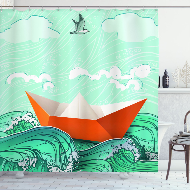Navy Sealife with Waves Shower Curtain