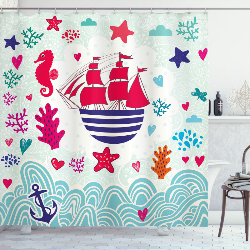 Sailing Ship Anchor Sea Shower Curtain