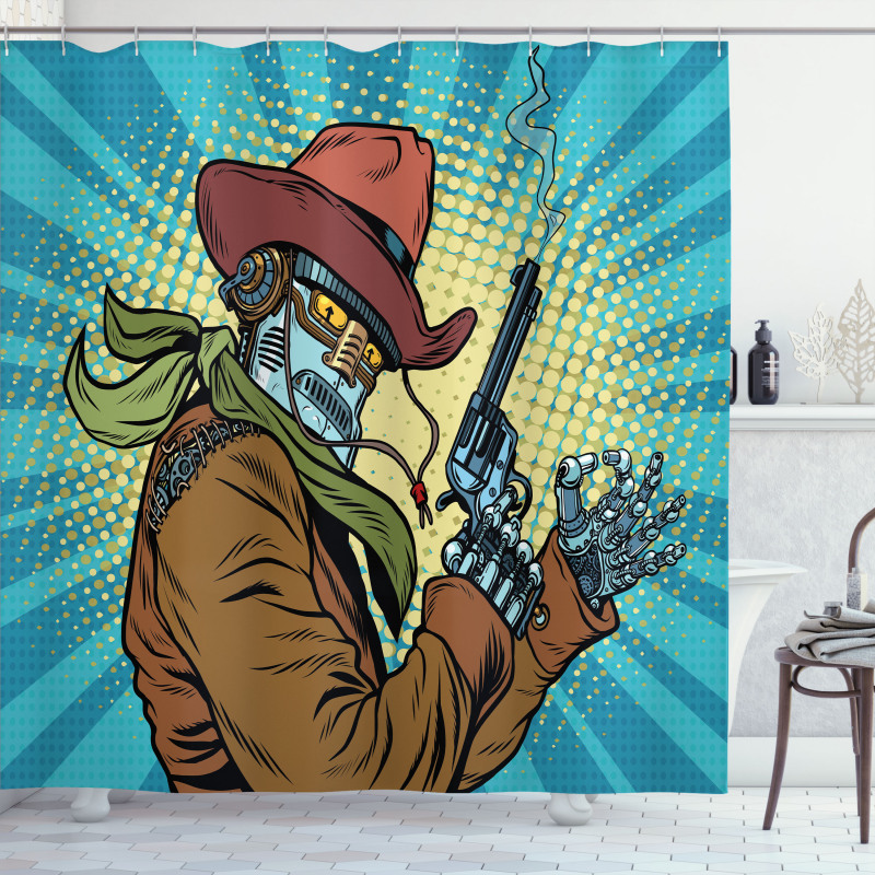 Western Style Robot Cowboy Shower Curtain