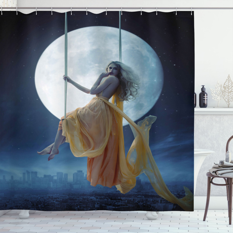 Swing in the Sky Moon Shower Curtain