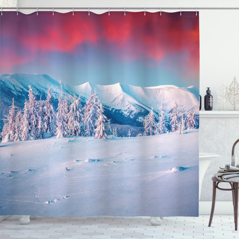 Sunset Snowy Winter Shower Curtain