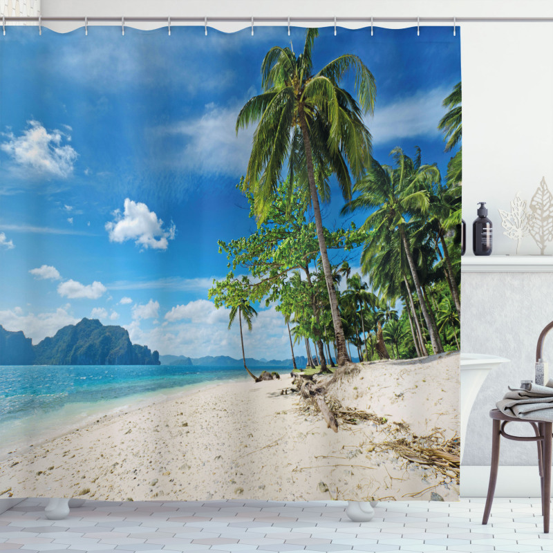 Sea Palms Mountains Shower Curtain