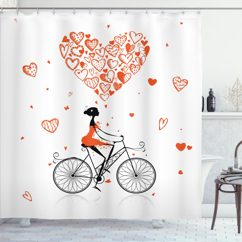 Romantic Cyclist Girl Shower Curtain