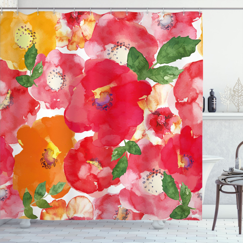 Watercolor Style Floral Shower Curtain