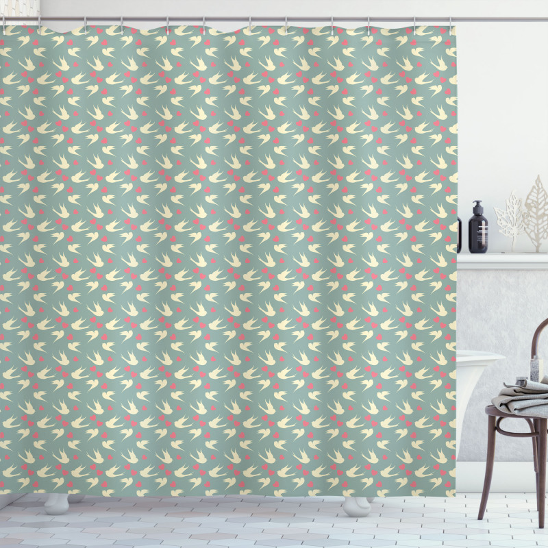 Birds Little Hearts Shower Curtain