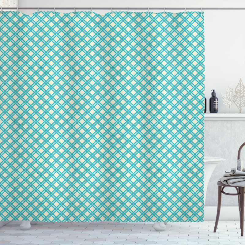 Aqua Checked Tile Shower Curtain