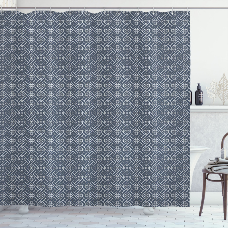 Geometric Floral Motif Shower Curtain