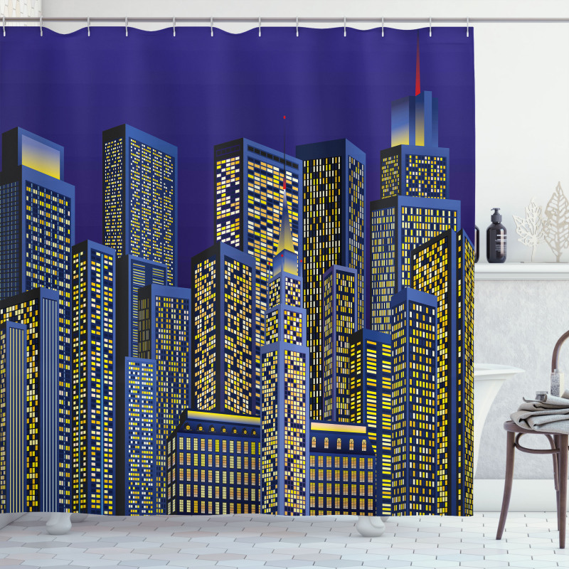 Cityscape Square Blue Shower Curtain