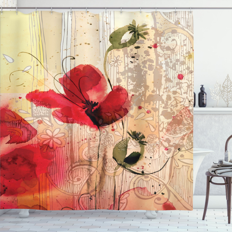 Retro Floral Design Shower Curtain