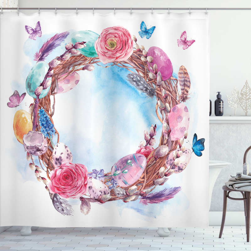 Floral Wreath Feathers Shower Curtain